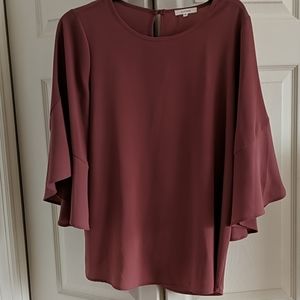 Pleione Sz S dusky rose pink trumpet sleeve blouse